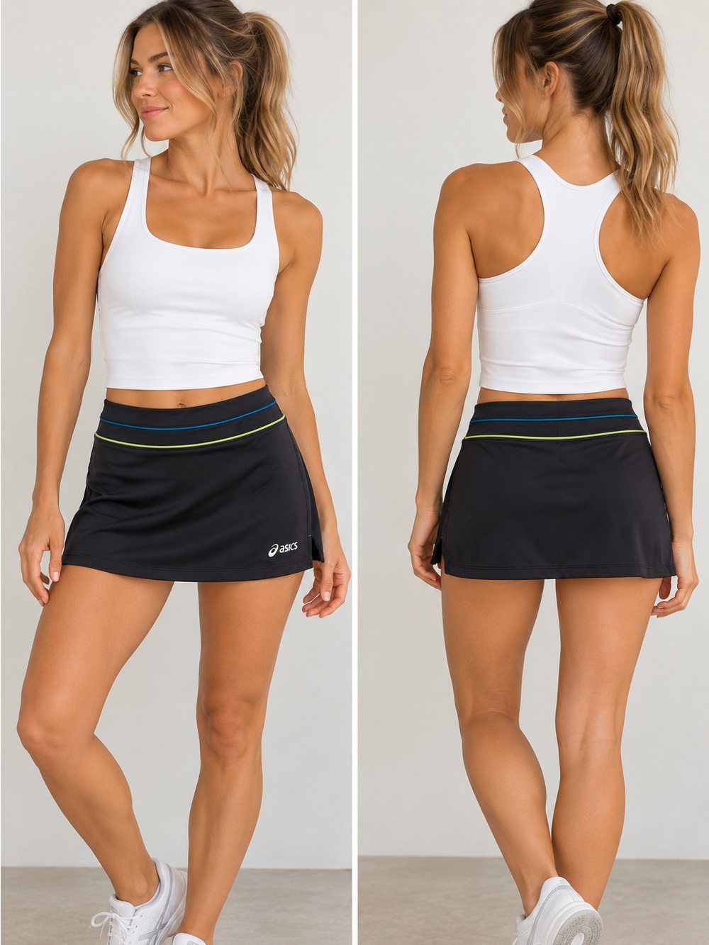 Asics Black Skirt with Blue and Lime Trim size Medium